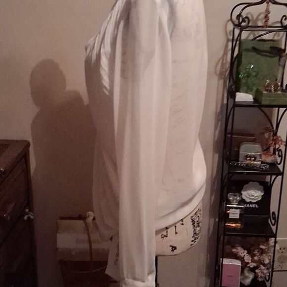 SANDRO PARIS Elegant White Women's Sheer Blouse Size 2 - Picture 11 of 12
